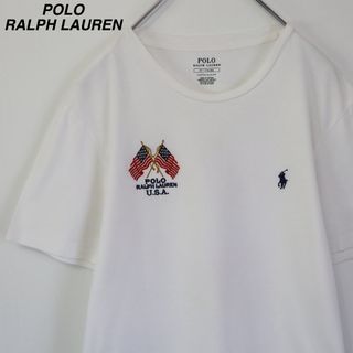 ポロラルフローレン(POLO RALPH LAUREN)の【希少】ポロラルフローレン／Tシャツ　ワンポイントロゴ　星条旗　USA国旗　白T(Tシャツ/カットソー(半袖/袖なし))