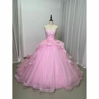 豪華！ピンク カラードレス プリンセスライン ベアトップ ハンドビーディング (ウェディングドレス)