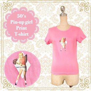  50年代 レトロ ピンナップガール トランプ柄  半袖 Tシャツ トップス(Tシャツ(半袖/袖なし))