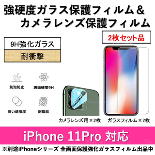iPhone11Pro強硬度ガラスフィルム&背面カメラ用ガラスフィルムセット2式(保護フィルム)