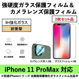 iPhone11ProMax強硬度ガラスフィルム&背面カメラ用フィルムセット2式(保護フィルム)