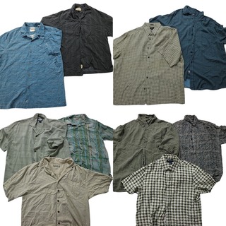 古着卸 まとめ売り チェック柄 半袖シャツ 10枚セット (メンズ L /XL /2XL ) ワンポイント 胸ポケット 緑 ベージュ 紺 青 MS8155(シャツ)