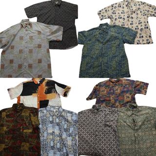 古着卸 まとめ売り 総柄 半袖シャツ 素材MIX 10枚セット (メンズ XL ) カラーMIX ボックスシルエット 魚 MS8296(シャツ)
