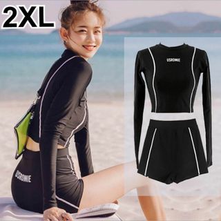 レディース水着 セパレート 日焼け ラッシュガード 長袖 大きいサイズ 2XL(水着)