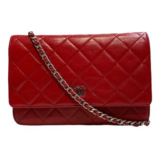 シャネル(CHANEL)の　シャネル CHANEL マトラッセ チェーンウォレット 19番台 A33814 レッド シルバー金具 キャビアスキン レディース ショルダーバッグ(ショルダーバッグ)