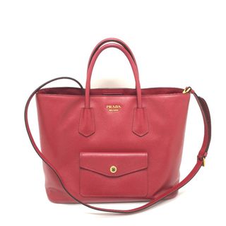 プラダ(PRADA)のプラダ PRADA フロントポケット BN2729 2WAY カバン ショルダーバッグ ハンドバッグ サフィアーノレザー FUOCO レッド(ハンドバッグ)