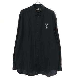 RAF SIMONS × FRED PERRY ラフシモンズ × フレッドペリー Patched Oversized Shirt オーバーサイズシャツ  ブラック L