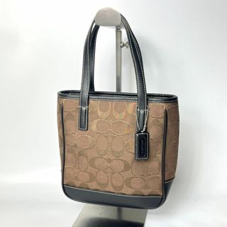 コーチ(COACH)の【美品】COACH コーチ ハンドバッグ ミニトート シグネチャー ブラウン 黒(トートバッグ)