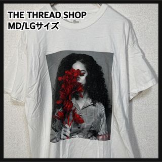 【アート】半袖Tシャツ　バラ　花柄　女性　白T　モノクロ　黒髪　ホワイト74(Tシャツ/カットソー(半袖/袖なし))