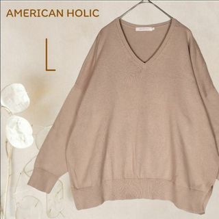 アメリカンホリック(AMERICAN HOLIC)のb4156【AMERICAN HOLIC】洗える長袖綿ニットVネックL体型カバー(ニット/セーター)