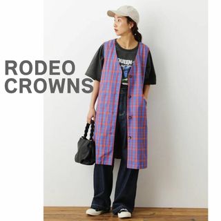 RODEOCROWN　ロデオクラウンズ　ジレ　チェック　オレンジ　ブルー　ベスト