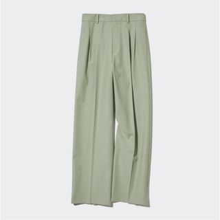 ユニクロ(UNIQLO)の未使用 ユニクロ タックワイドパンツ ツータック 丈長め76cm グリーン S(カジュアルパンツ)