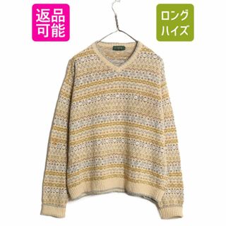 90s J CREW フェアアイル ニット セーター メンズ M / 古着 90年代 オールド ジェイクルー 巨人タグ ノルディック Vネック コットン リネン(ニット/セーター)