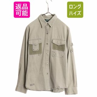 ラルフローレン(Ralph Lauren)の90s LAUREN ラルフローレン コットン フィッシング シャツ レディース M 古着 90年代 オールド ポロ アウトドア サファリ 長袖シャツ 無地(シャツ/ブラウス(長袖/七分))