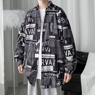 【人気商品】メンズ　シャツ　柄シャツ　ロゴプリント　総柄　長袖　Yシャツ(シャツ)