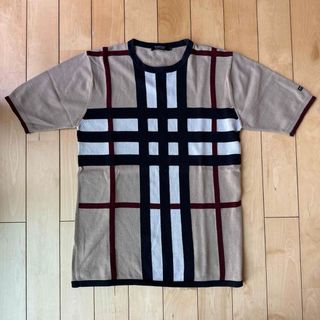 バーバリーブラックレーベル(BURBERRY BLACK LABEL)の美品　バーバリー コットンニット メガチェック　L サイズ3  レア(Tシャツ/カットソー(半袖/袖なし))