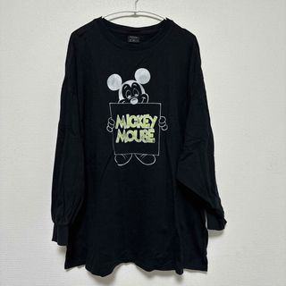 ジーユー(GU)のジーユー　ディズニー　ミッキー　ビッグロンT ブラック　M(Tシャツ(長袖/七分))