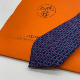 エルメス(Hermes)のエルメス 総柄 ネクタイ 花柄　ネイビー 紺色(ネクタイ)