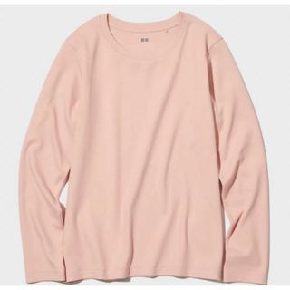 ユニクロ(UNIQLO)のユニクロ スムースストレッチ コットンクルーネック  T 長袖　Sサイズ　ピンク(Tシャツ(長袖/七分))