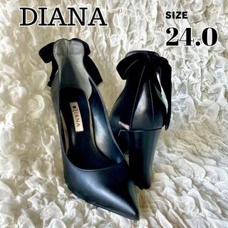 ダイアナ(DIANA)の美品】ダイアナ バッグリボン ハイヒール 24.0 黒 スエードリボン(ハイヒール/パンプス)