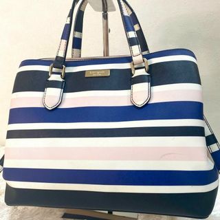 ケイトスペードニューヨーク(kate spade new york)の【美品】　ケイトスペードスド　ショルダーバッグ　2way ストライプ　ドーム型(ハンドバッグ)