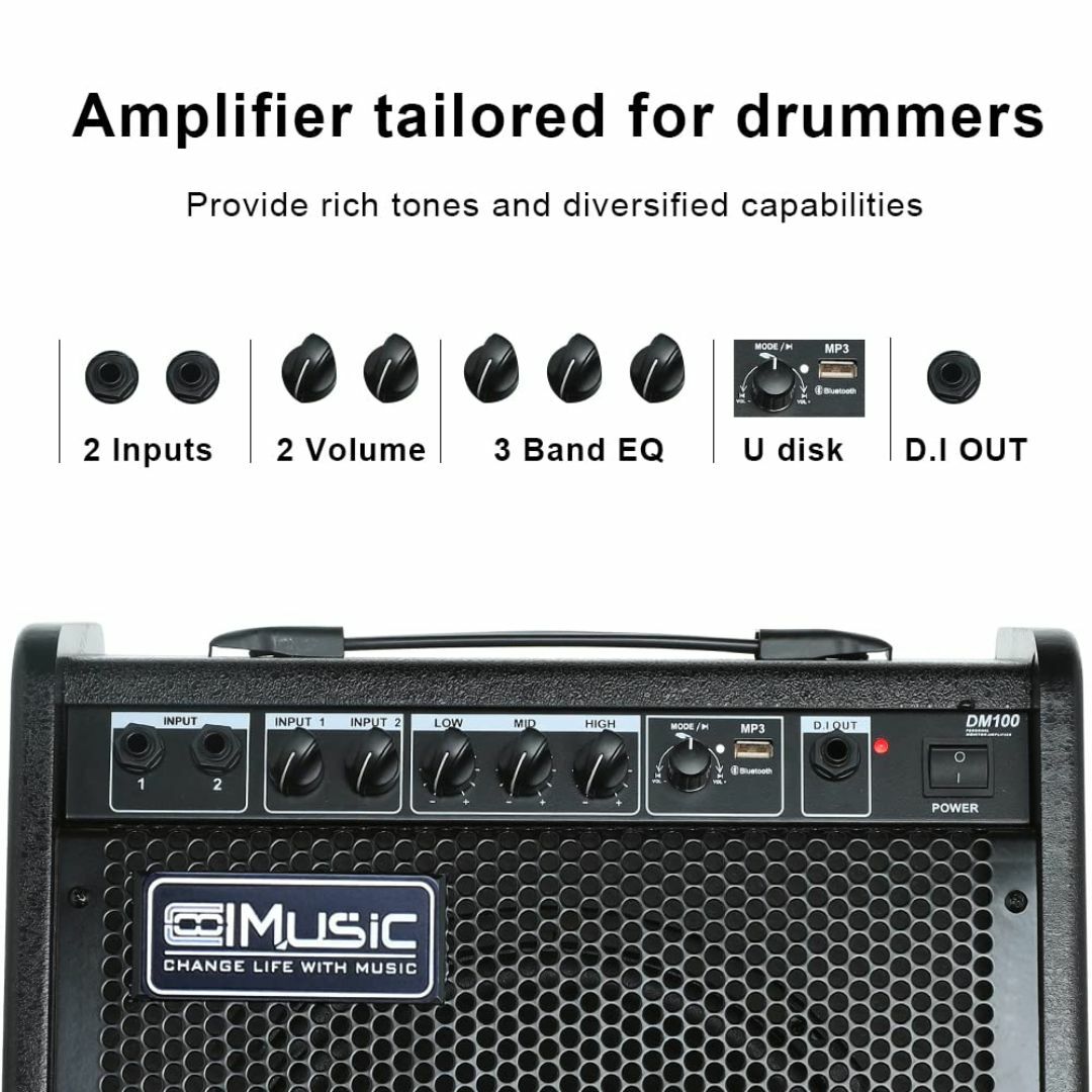 Coolmusic 100W BTパーソナルモニターアンプ電気ドラムアンプスピー-15db10Hzスピーカー