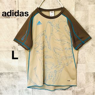 adidas - アディダスTシャツ　背中3本ライン　胸ロゴ　L ブラウン