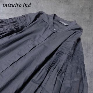 mizuiro ind - 【美品】ミズイロインド ピンタック パフスリーブ ブラウス バンドカラー