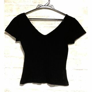 GARE DE LYON透かし模様カットソー・ブラック・伸縮性・スリム・綿１００(Tシャツ(半袖/袖なし))