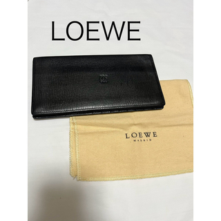 LOEWE - 美品　LOEWE ロエベ　二つ折り　長財布　レザー　黒　アナグラム　札入れ