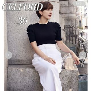 【美品】CELFORD 五分袖 ニットプルオーバー 36 黒 滝川クリステルさん