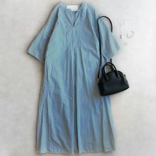 ティッカ(TICCA)の美品▲TICCA ティッカ//ストライプシャツワンピース▲グリーン　ゆったり(ロングワンピース/マキシワンピース)