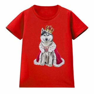 シベリアンハスキー いぬ 犬 王様 キング 王子様 王冠 Tシャツ レディース(シャツ/ブラウス(半袖/袖なし))