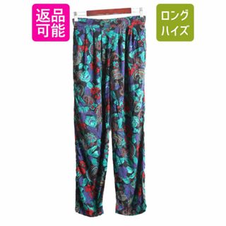 80s USA製 オービス 100％ レーヨン 総柄 イージー パンツ レディース M 古着 80年代 ヴィンテージ ORVIS ポケット付き ボトムス ワイド(その他)