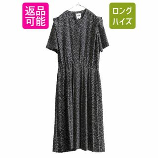 90s Leslie Fay 総柄 プリーツ ワンピース レディース XL 程 90年代 オールド マキシ丈 ロングワンピース 半袖 ドレス ワンピ 大きいサイズ(ロングワンピース/マキシワンピース)