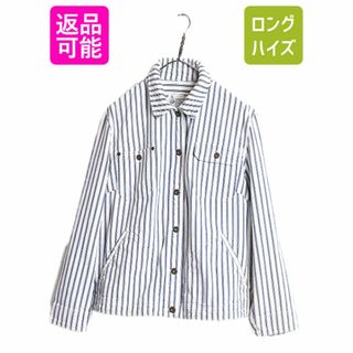 ラルフローレン(Ralph Lauren)の90s ラルフローレン ヒッコリー ストライプ コットン カバーオール ジャケット レディース XL オールド ポロ LAUREN JEANS Co 大きいサイズ(Gジャン/デニムジャケット)