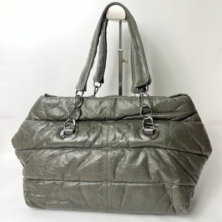 MONCLER - 【美品】モンクレール　レザー　ダウン　カーキ　トートバッグ　肩掛け可能