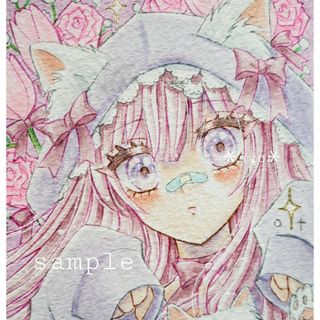 手描きイラスト　オリジナル　創作　原画　猫耳パーカーちゃん(アート/写真)