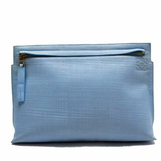 LOEWE - ロエベ LOEWE クラッチバッグ ポーチ アナグラム レザー ライトブルー ゴールド ユニセックス 送料無料【中古】 w0232a