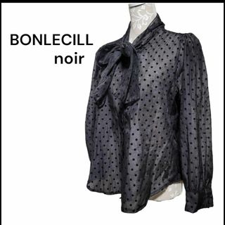 BONLECILL noir  シアーブラウス　ドット　水玉　リボン　黒(シャツ/ブラウス(長袖/七分))