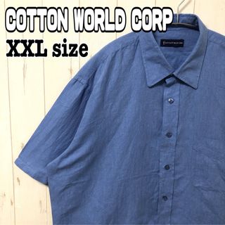 CWC 半袖シャツ 無地 青 オーバーサイズ XXL リネン コットン 海外古着(シャツ)