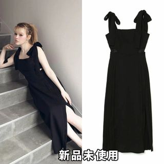 バブルス(Bubbles)のandmary Ann ribbon pleats dress black(ロングドレス)