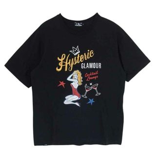 HYSTERIC GLAMOUR - HYSTERIC GLAMOUR ヒステリックグラマー 20SS 02201CT06 Cocktail Lounge Tee カクテルラウンジ ガール 刺繍モチーフ ロゴ プリント 半袖 Tシャツ ブラック系 L【中古】