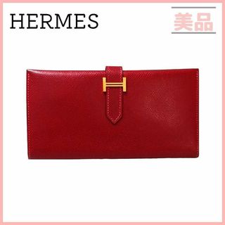 エルメス(Hermes)のエルメス 長財布 ベアンクラシック ヴォーエプソン レッド ボルドー ゴールド(財布)