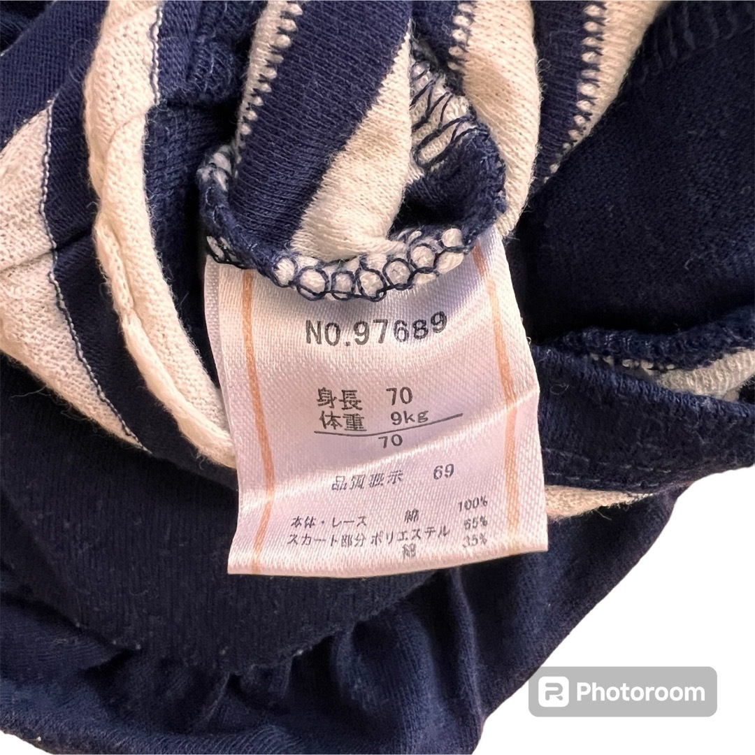 70cm ロンパース　女の子　ボーダー　リボン　半袖 キッズ/ベビー/マタニティのベビー服(~85cm)(ロンパース)の商品写真