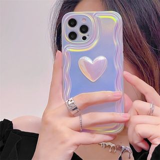 iPhoneケース 韓国  iPhone14 ハート ぷっくり オーロラ(iPhoneケース)