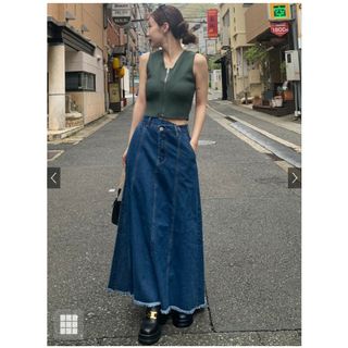 グレイル(GRL)の新品　グレイル　アシンメトリーフリンジフレアデニムスカート(ロングスカート)