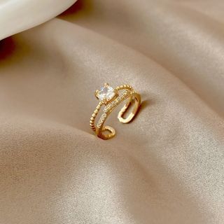 ワンポイント♡　ストーン　ゴールド　レディース　アクセサリー　フリーサイズ(リング(指輪))