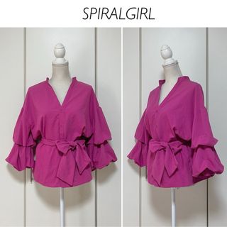 スパイラルガール(SPIRAL GIRL)のSPIRALGIRL バックドロストバルーンスリーブシャツ(シャツ/ブラウス(長袖/七分))