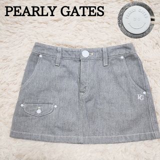 パーリーゲイツ(PEARLY GATES)の美品　パーリーゲイツ　スカート　20周年ボタン　デニム風　グレー　ゴルフウェア(ウエア)